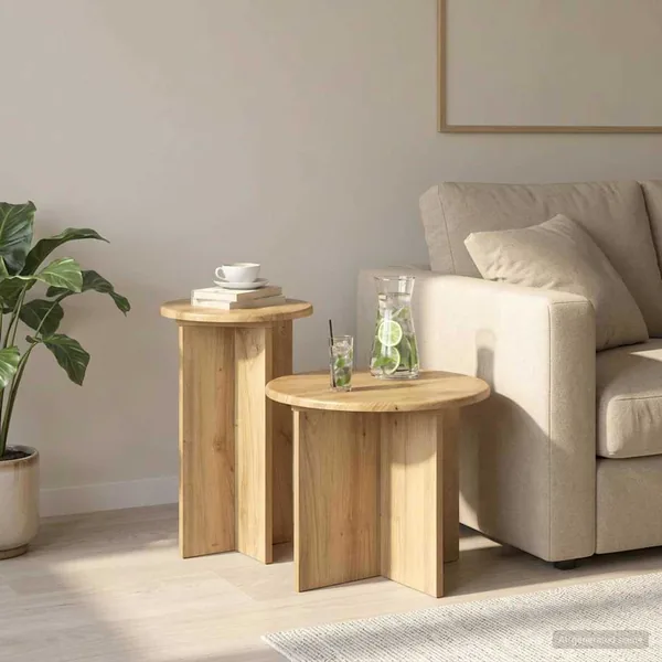 Ensemble de tables d'appoint 2 pc Chêne artisanal Ø 45 x 35 cm