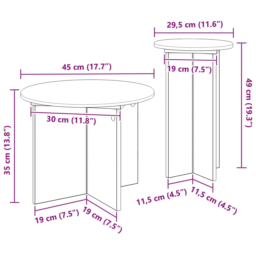 Ensemble de tables d'appoint 2 pc Chêne artisanal Ø 45 x 35 cm - 8