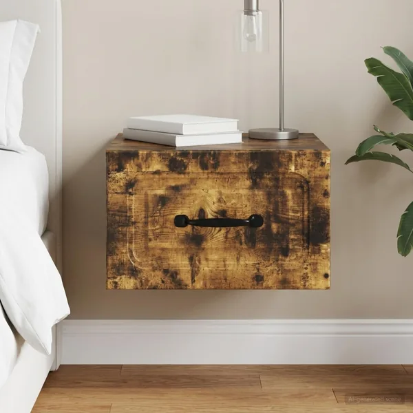 Cabinet de chevet mural Chêne fumé 34,5 x 33 x 20 cm