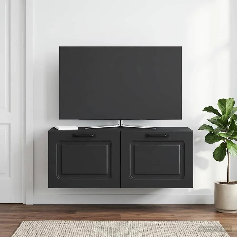 Meuble TV mural Noir 78,5 x 31 x 30 cm Bois d'ingénierie - 4