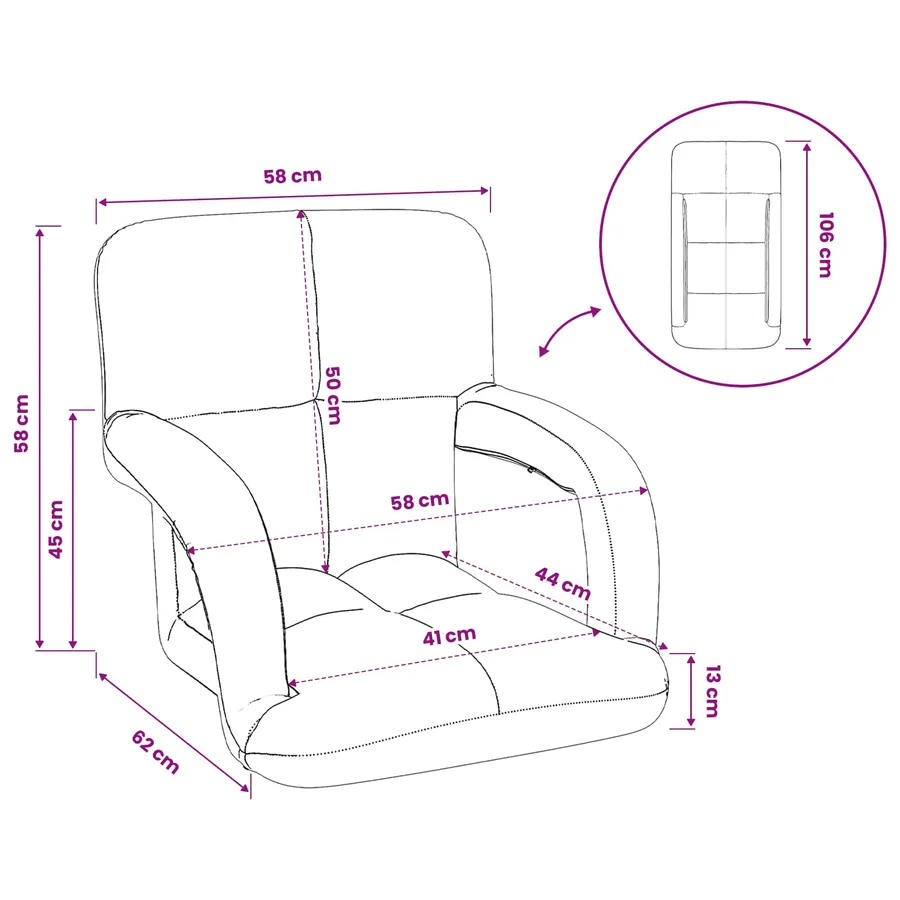 Fauteuil de sol ajustable Noir Velours - 11