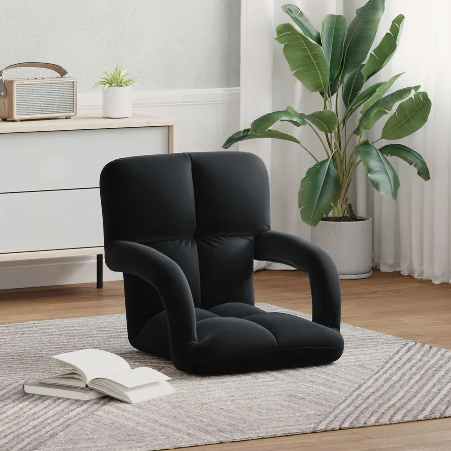 Fauteuil de sol ajustable Noir Velours - 3