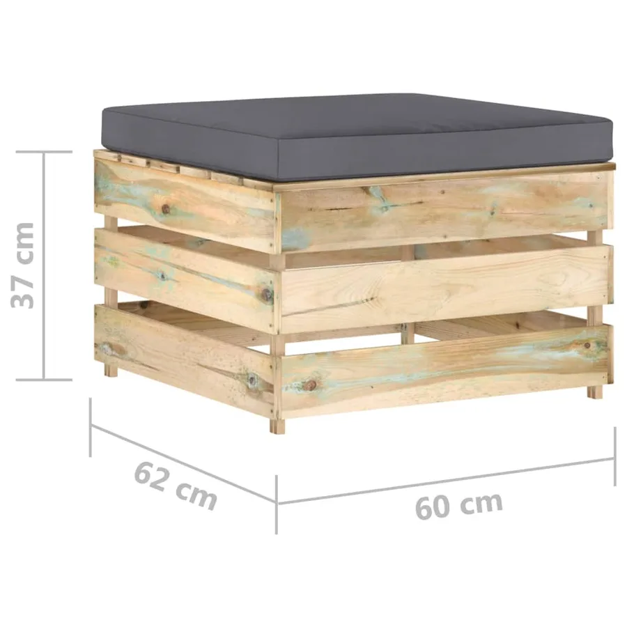 Salon de jardin 2 pcs avec coussins Bois imprégné de vert - 8