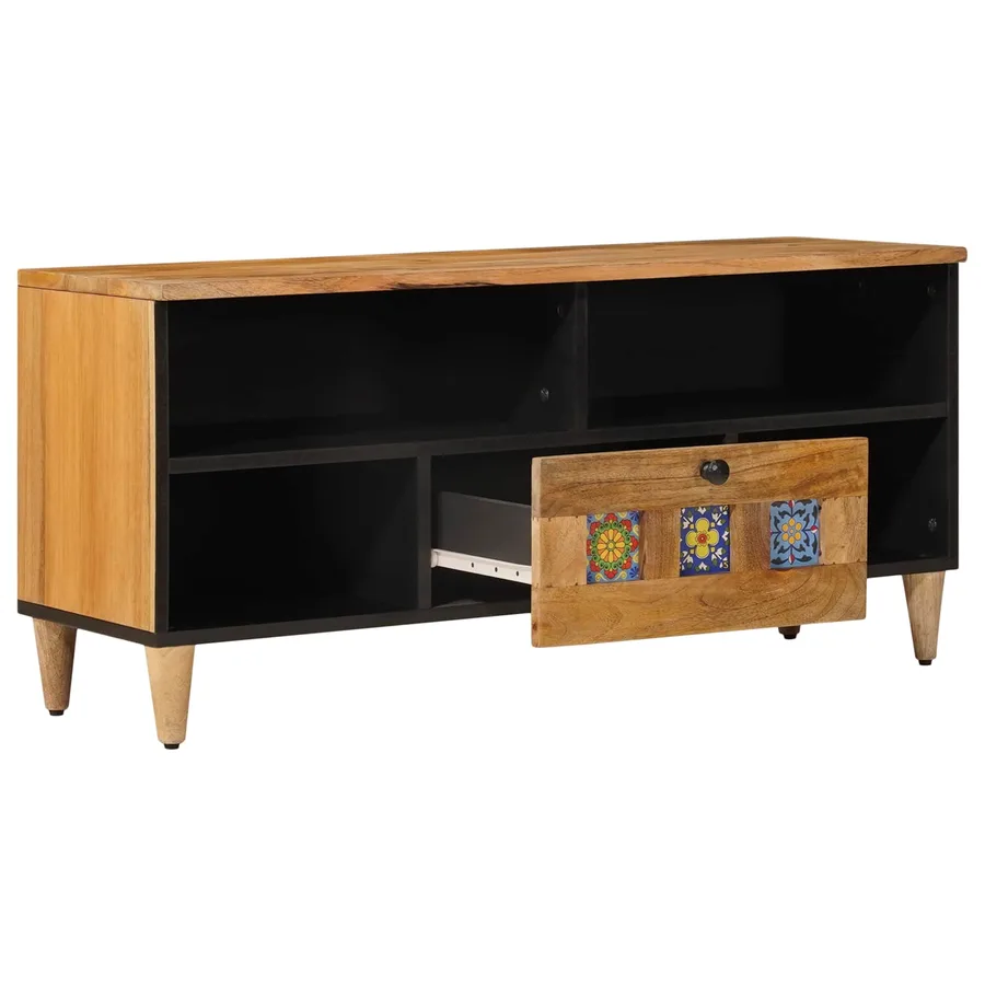 Meuble TV Naturel 100 x 33 x 46 cm Bois de mangue massif - 2