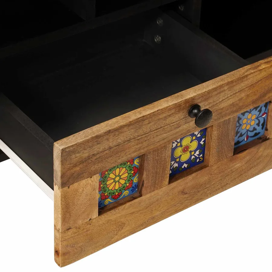 Meuble TV Naturel 100 x 33 x 46 cm Bois de mangue massif - 7