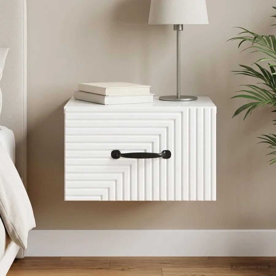 Cabinet de chevet mural Blanc brillant 34,5 x 33 x 20 cm