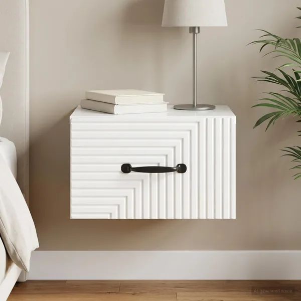 Cabinet de chevet mural Blanc brillant 34,5 x 33 x 20 cm