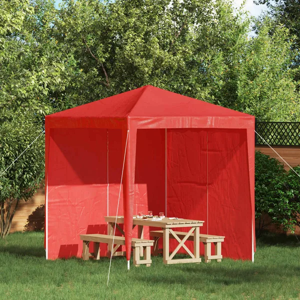Mur de tente de fête 2 pcs Rouge 200 x 195 cm PE et acier