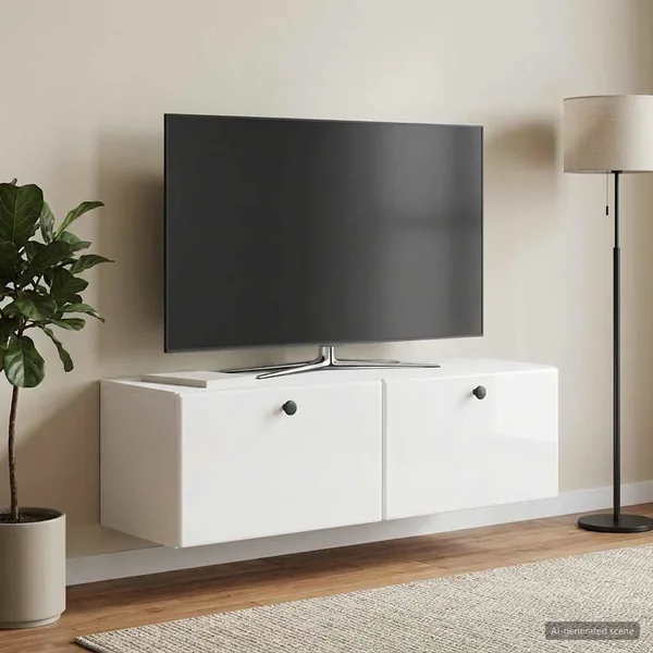 Meuble TV mural 98 x 31 x 30 cm Blanc brillant