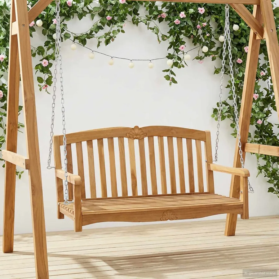 Banc Balançoire 114 x 60 x 60,5 cm Bois de teck massif Naturel