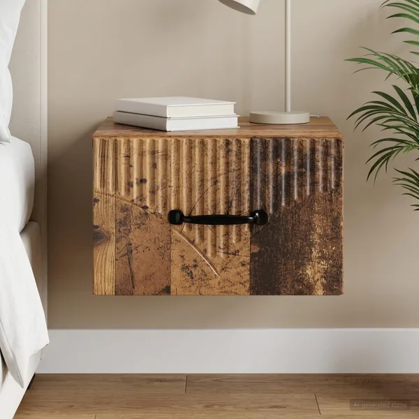 Cabinet de chevet mural Bois ancien 34,5 x 33 x 20 cm