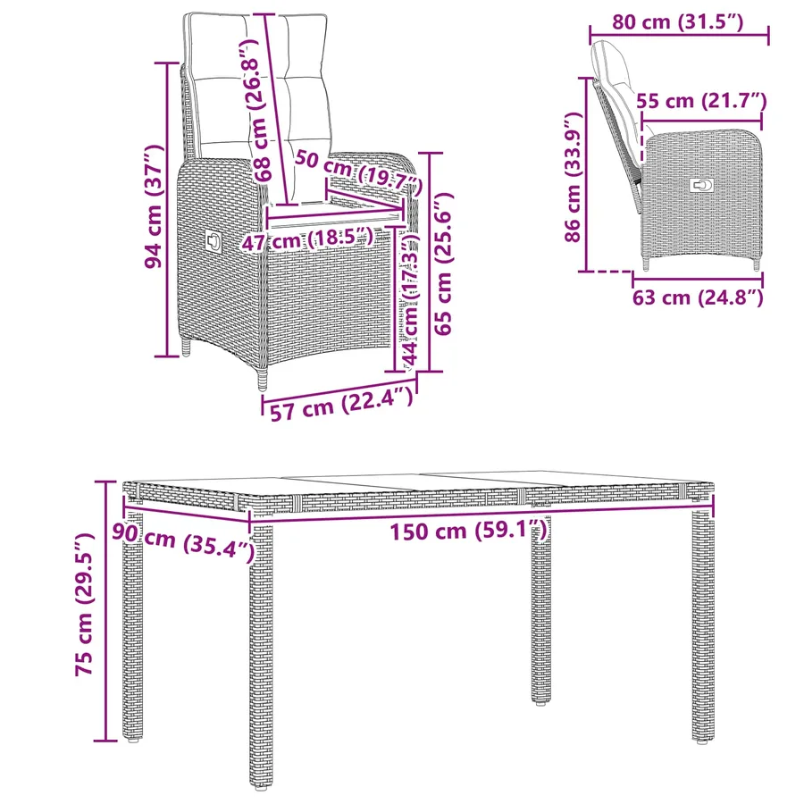 Ensemble de repas extérieur 5 pcs Beige et Gris clair - 11