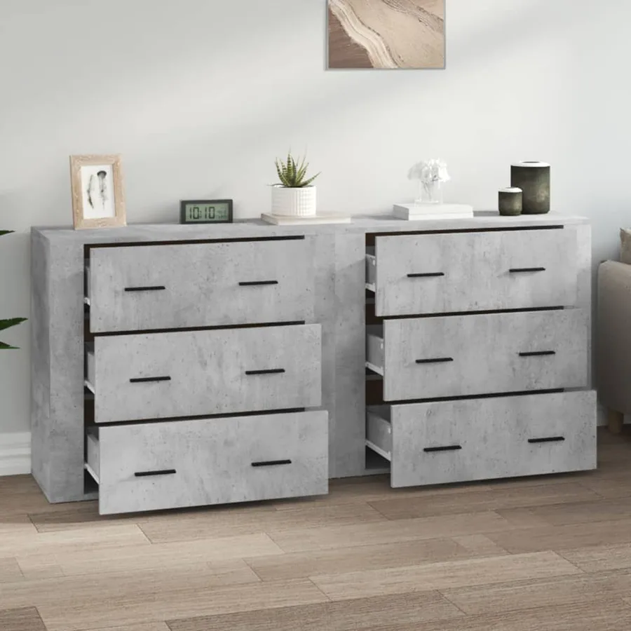 Buffets 2 pcs gris béton bois d'ingénierie - 3
