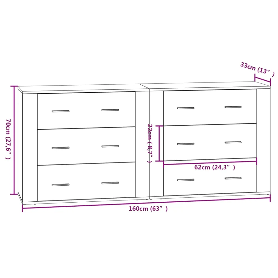 Buffets 2 pcs gris béton bois d'ingénierie - 9