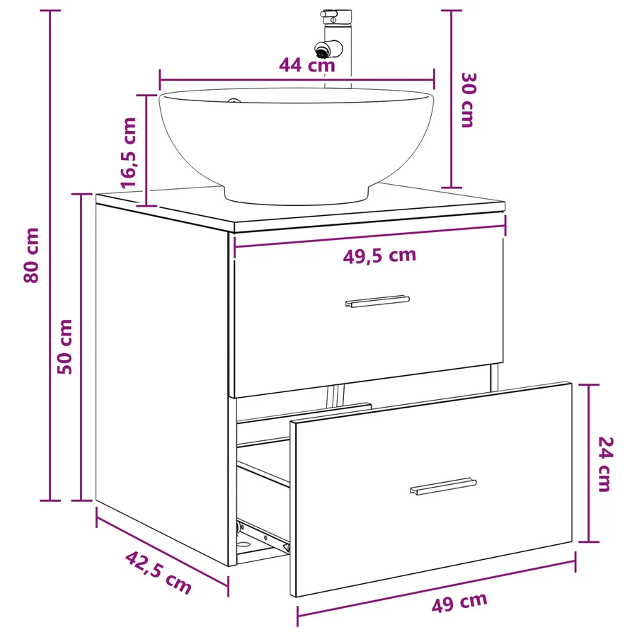 Vanité de lavabo mural Chêne noir 49,5 x 44,5 x 66,5 cm - 9