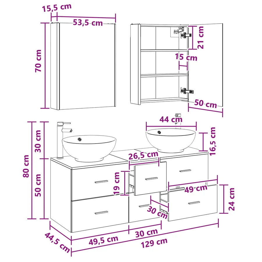 Ensemble de mobilier de salle de bain 5 pcs Chêne noir - 14