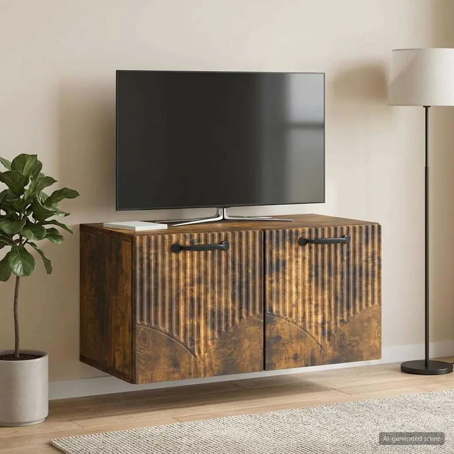 Meuble TV mural Chêne fumé 59,5 x 31 x 30 cm Bois d'ingénierie