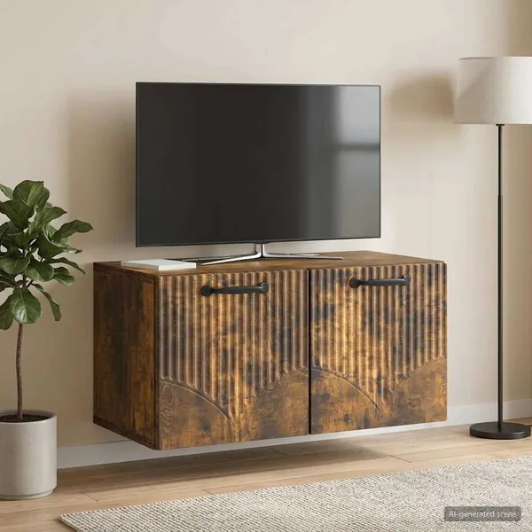 Meuble TV mural Chêne fumé 59,5 x 31 x 30 cm Bois d'ingénierie
