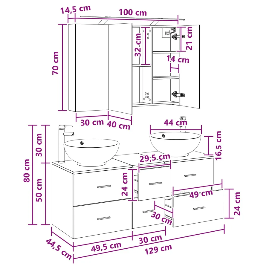 Ensemble de mobilier de salle de bain 4 pcs Chêne Sonoma - 14