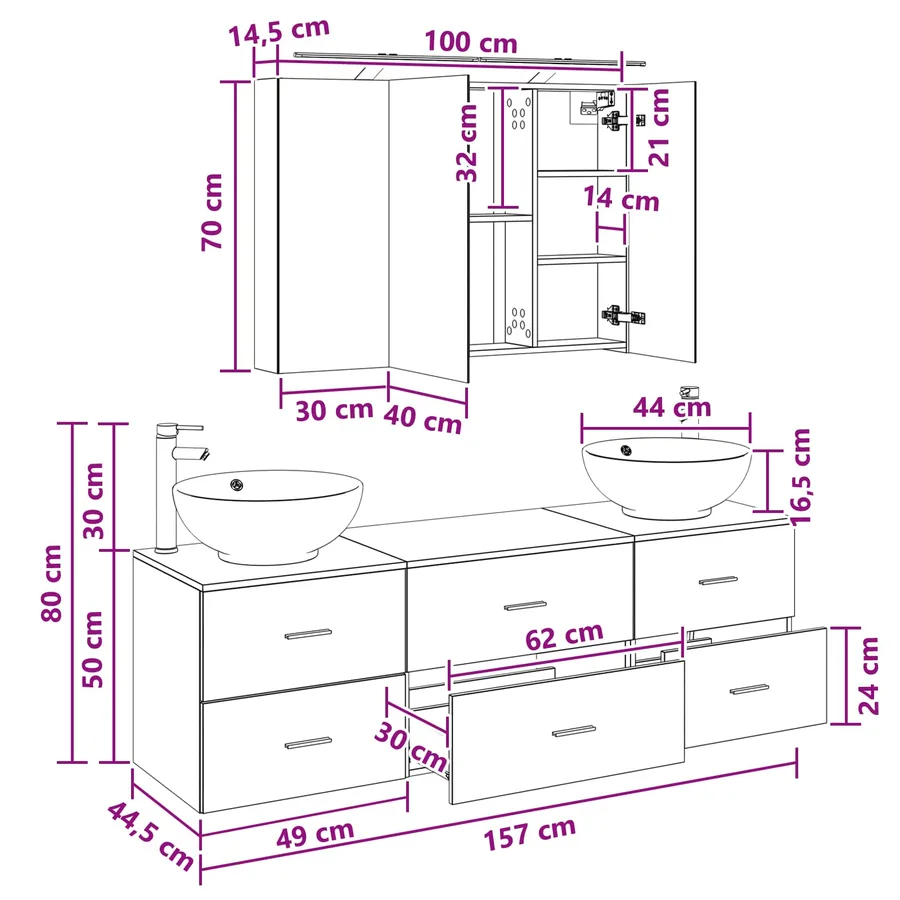 Ensemble de mobilier de salle de bain 4 pcs Chêne Sonoma - 15
