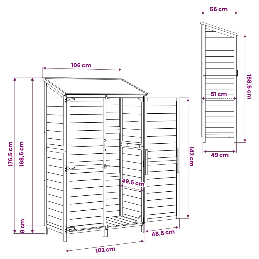 Abri de jardin Marron 106,5 x 56 x 176 cm Bois de Sapin Massif - 11
