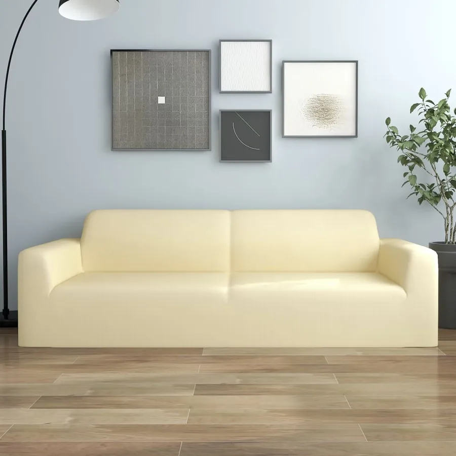 Housse extensible de canapé 3 places Crème Jersey de polyester