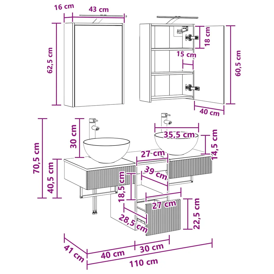Ensemble d'armoire de salle de bain 5 pcs Sonoma gris - 14