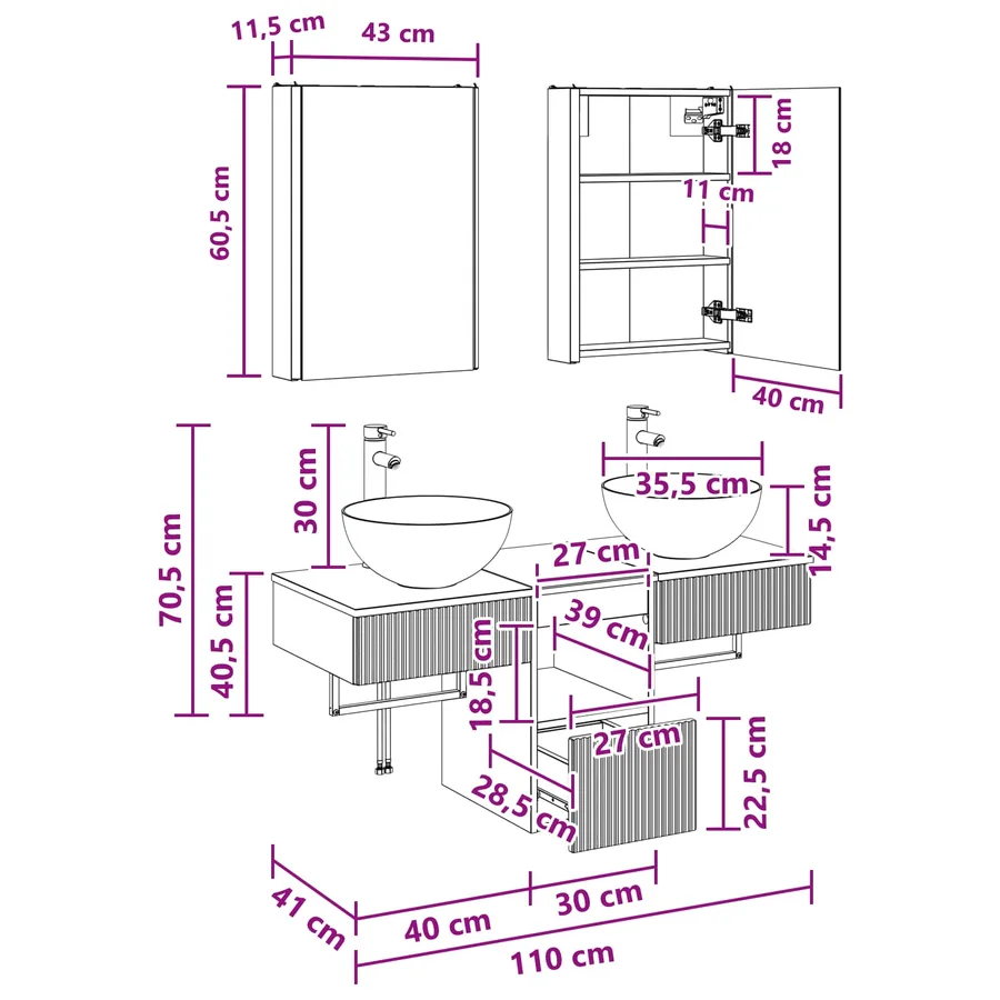 Ensemble d'armoire de salle de bain 5 pcs Sonoma gris - 14