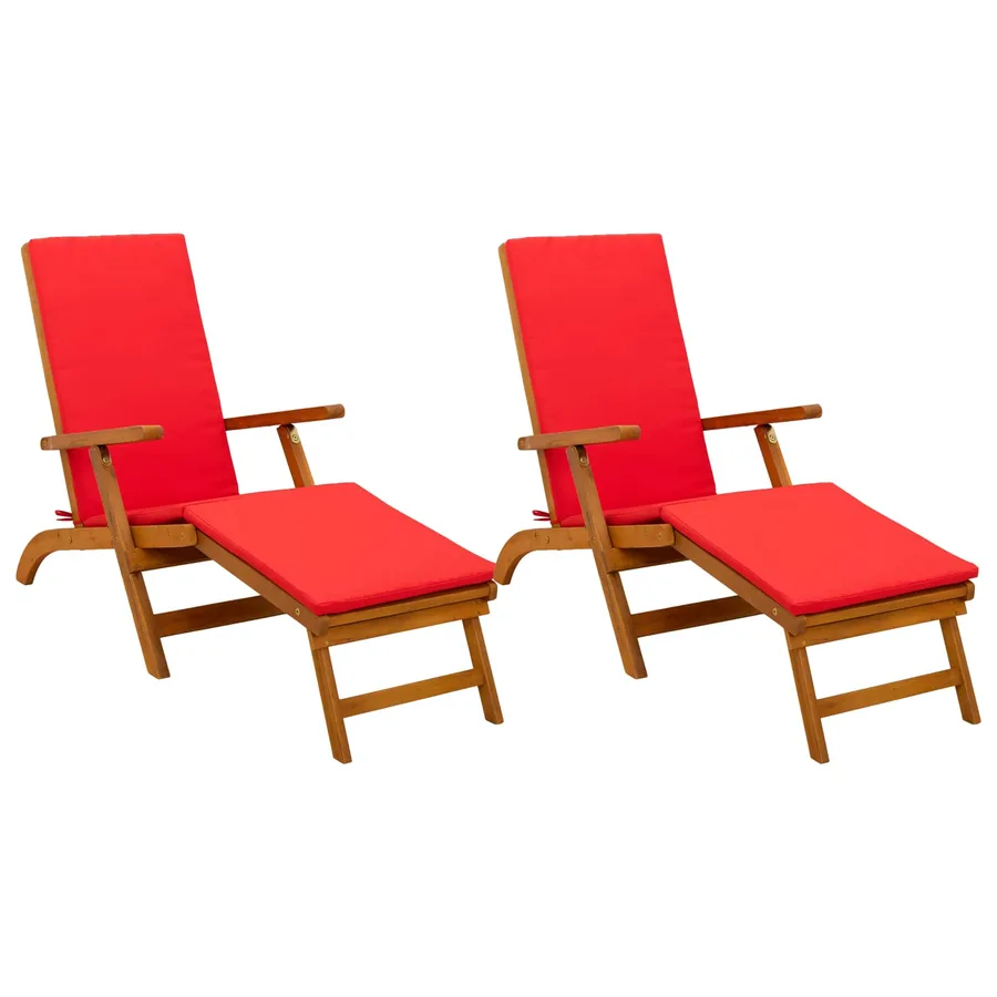Chaise longue inclinable et pliable avec coussin 2 pcs Rouge - 2