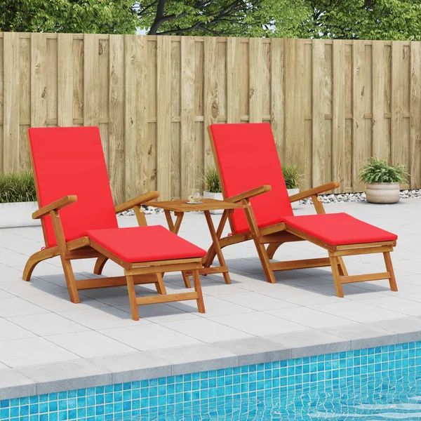 Chaise longue inclinable et pliable 3 pcs Rouge