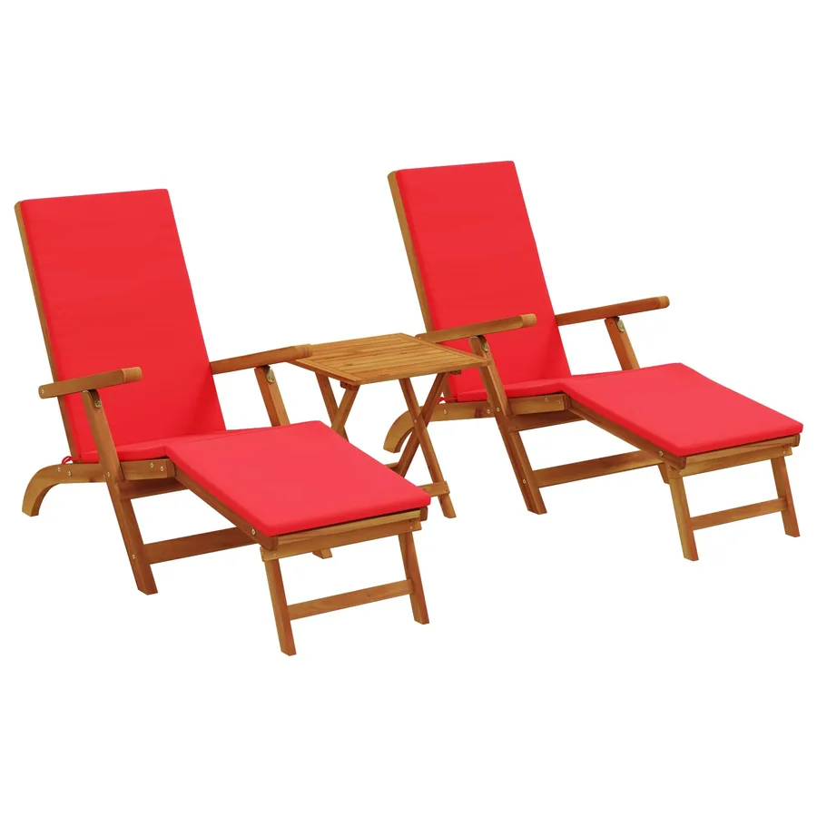 Chaise longue inclinable et pliable 3 pcs Rouge - 2