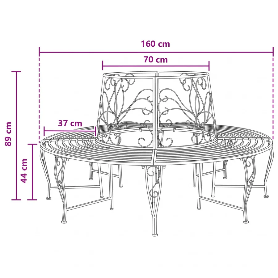 Banc d'Arbre 8-Nombre de places Ø 160 x 89 cm Acier - 6