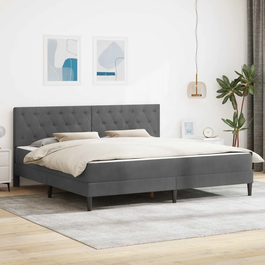 Cadre de lit avec matelas Gris foncé 200 x 200 cm Velours