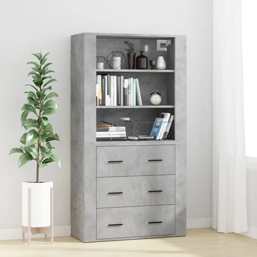 Buffet haut Gris béton Bois d'ingénierie