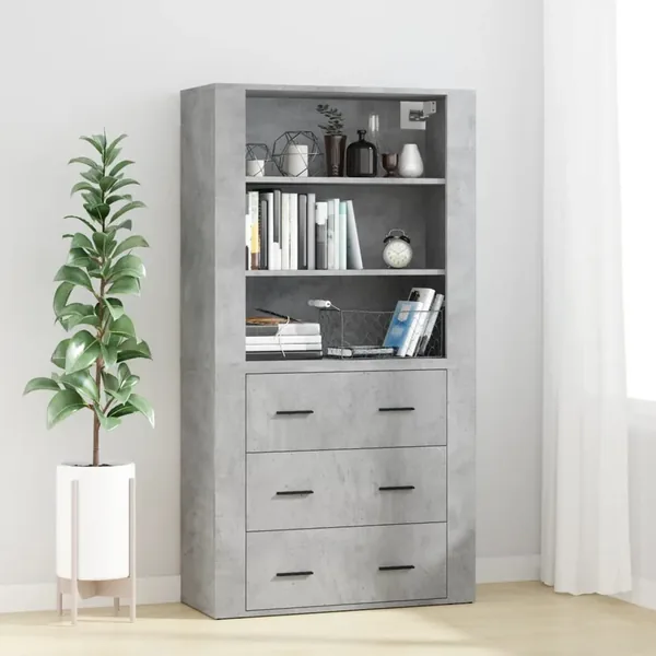Buffet haut Gris béton Bois d'ingénierie