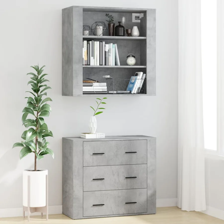 Buffet haut Gris béton Bois d'ingénierie - 3