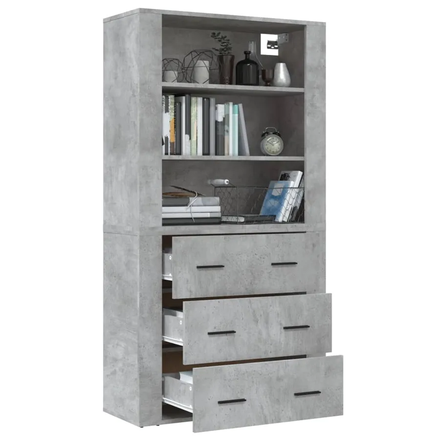 Buffet haut Gris béton Bois d'ingénierie - 5