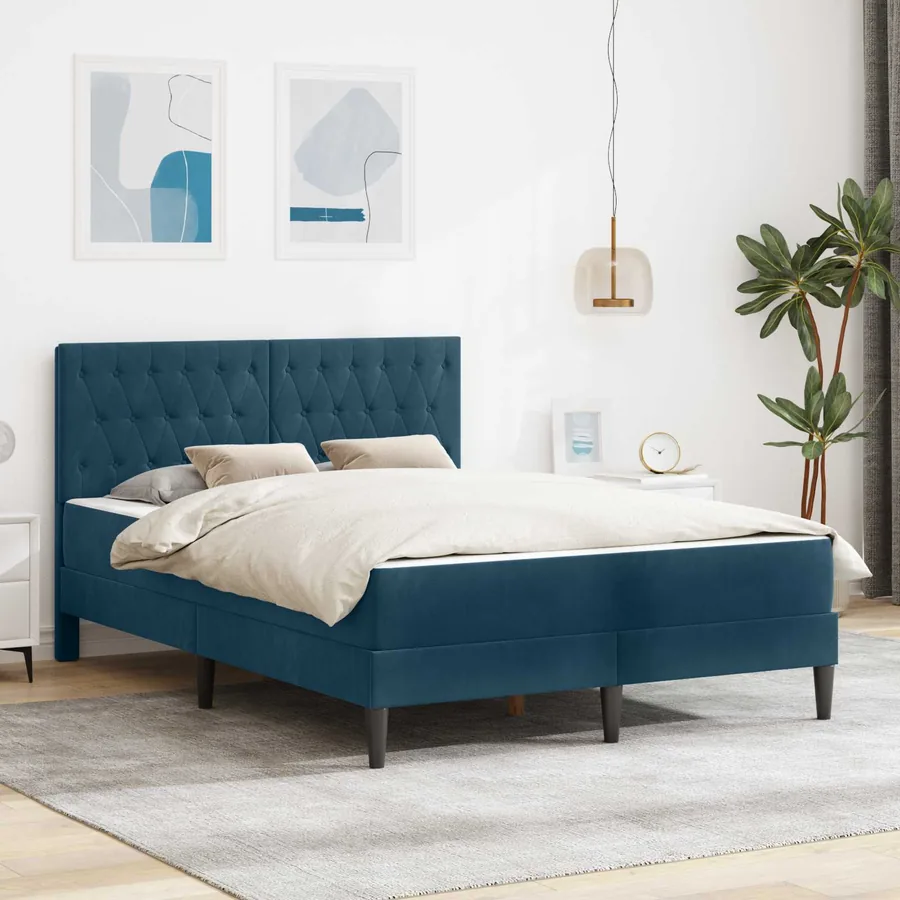 Cadre de lit avec matelas Bleu 140 x 200 cm Velours