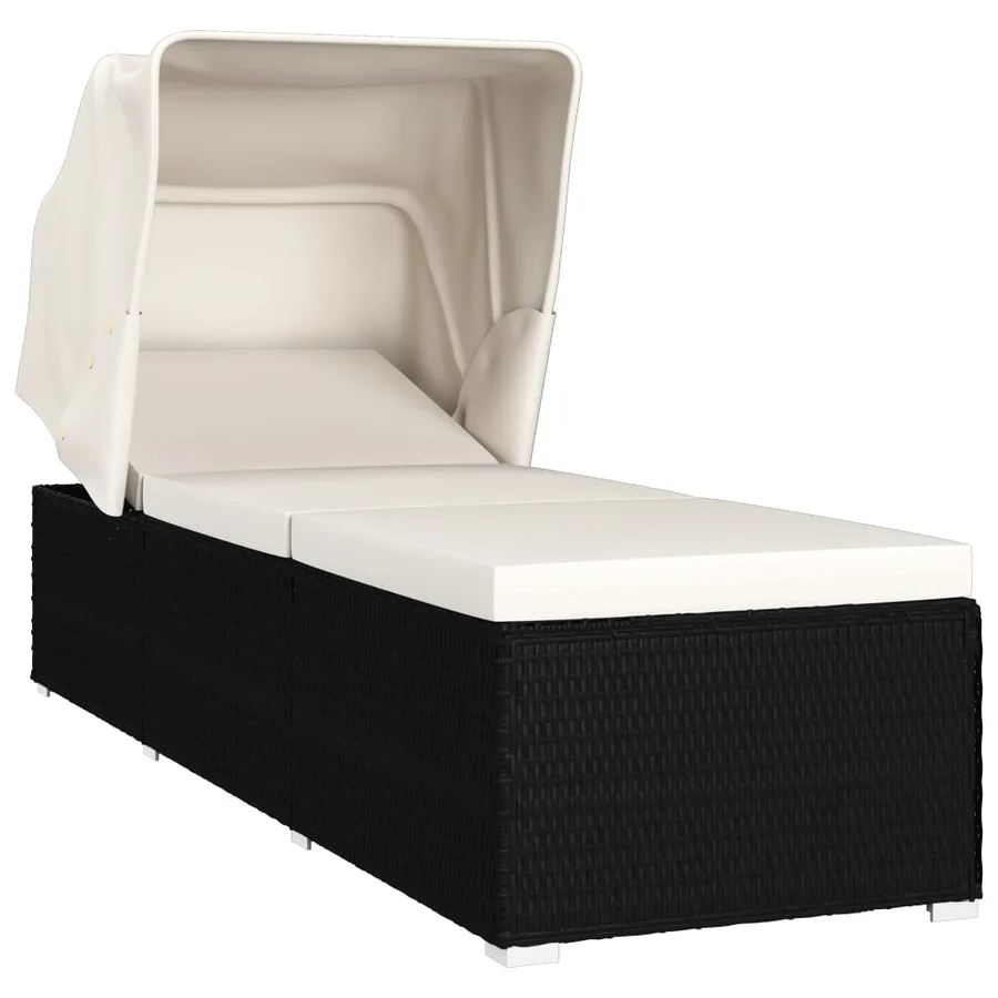 Chaise longue avec auvent et coussin Résine tressée Gris - 11