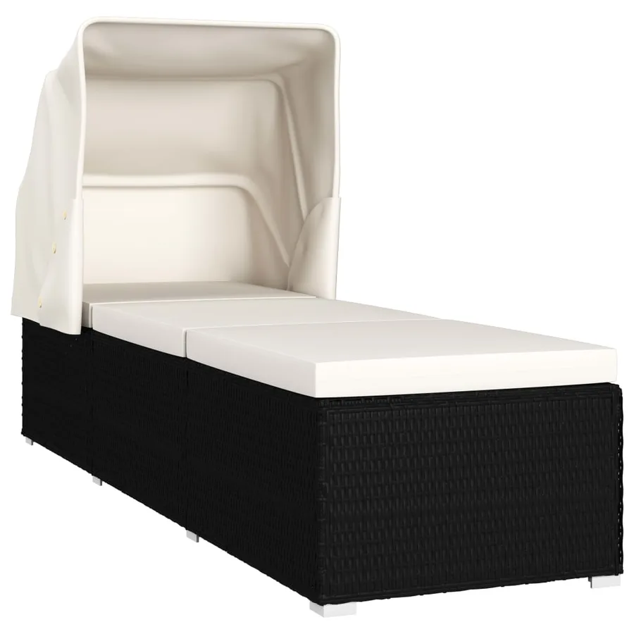 Chaise longue avec auvent et coussin Résine tressée Gris - 12