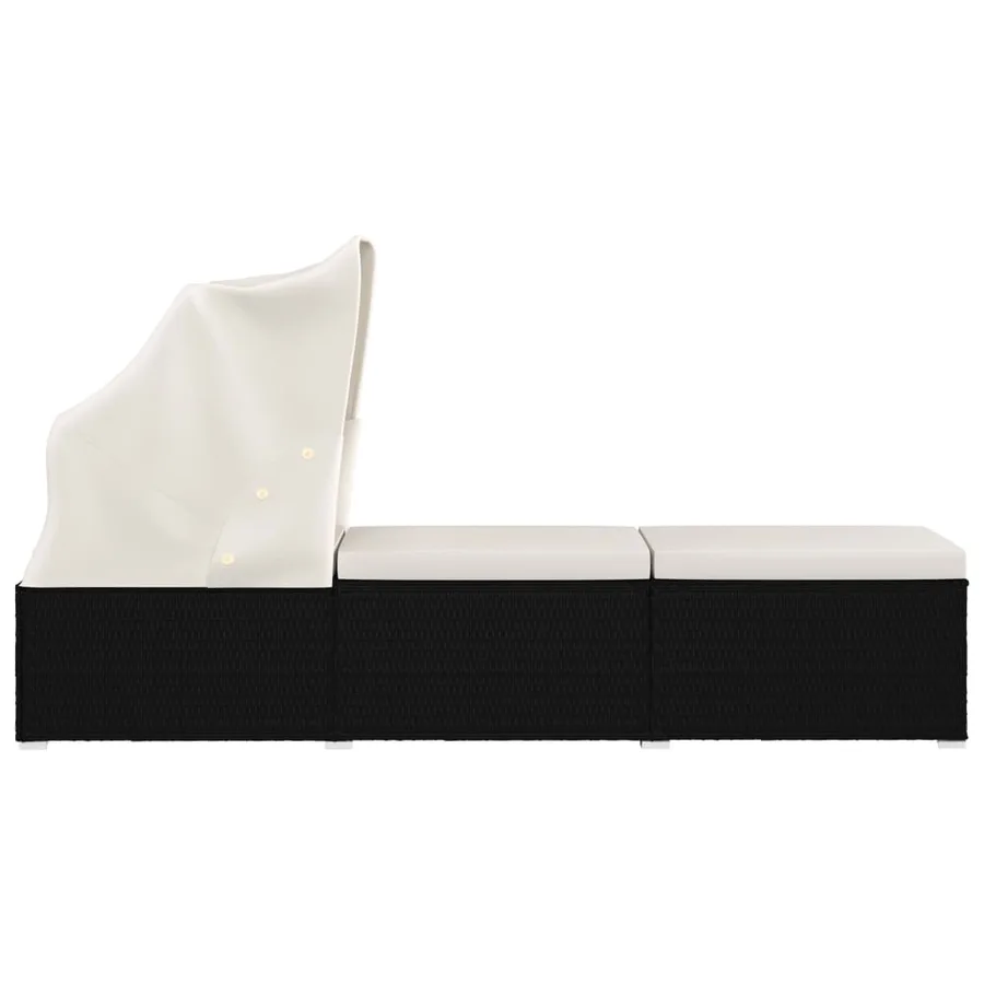 Chaise longue avec auvent et coussin Résine tressée Gris - 13