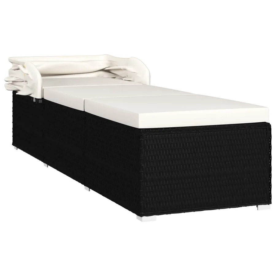 Chaise longue avec auvent et coussin Résine tressée Gris - 16