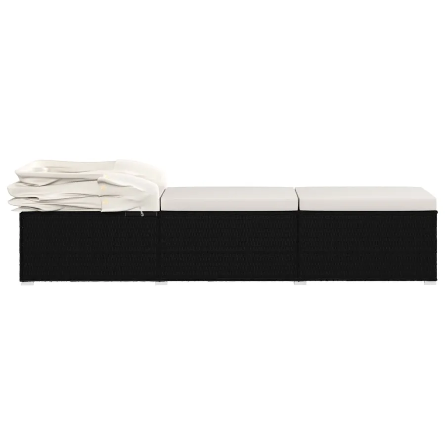 Chaise longue avec auvent et coussin Résine tressée Gris - 17