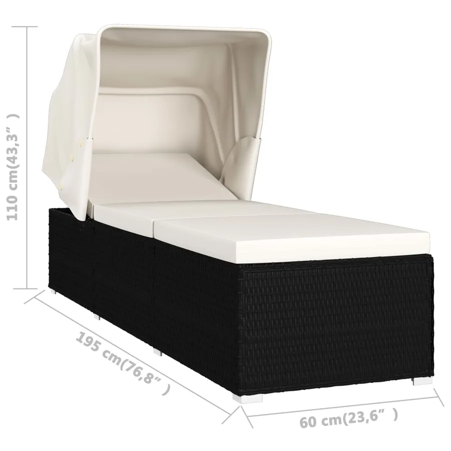 Chaise longue avec auvent et coussin Résine tressée Gris - 20