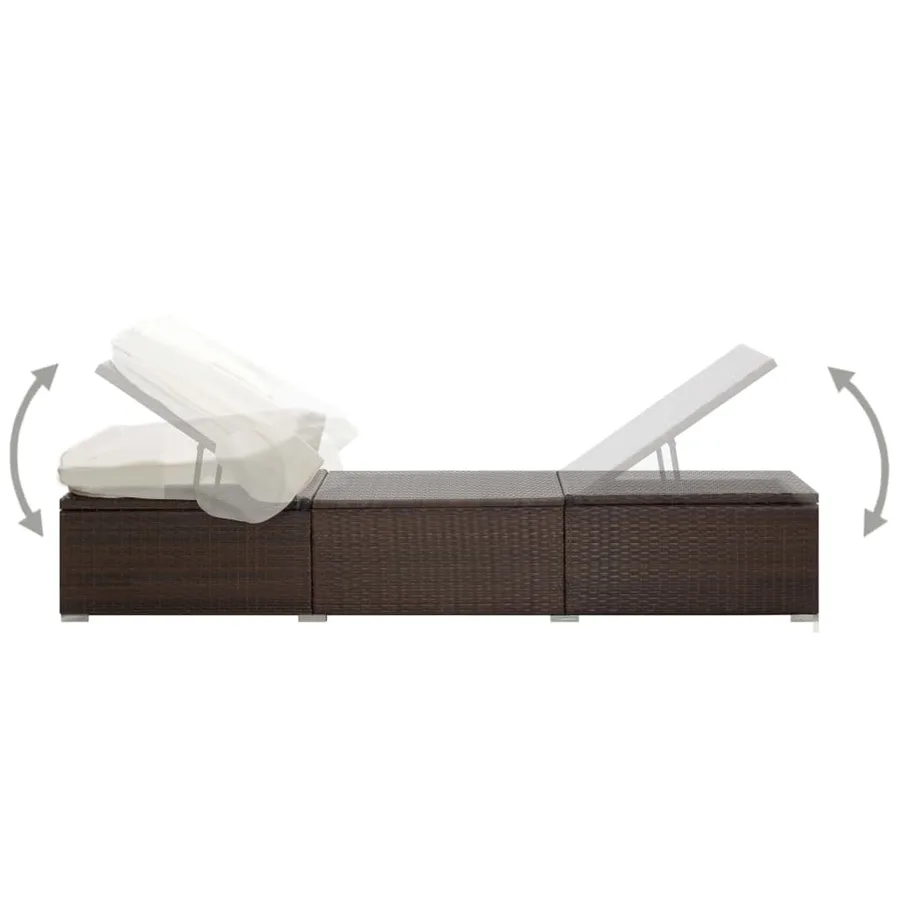 Chaise longue avec auvent et coussin Résine tressée Gris - 23