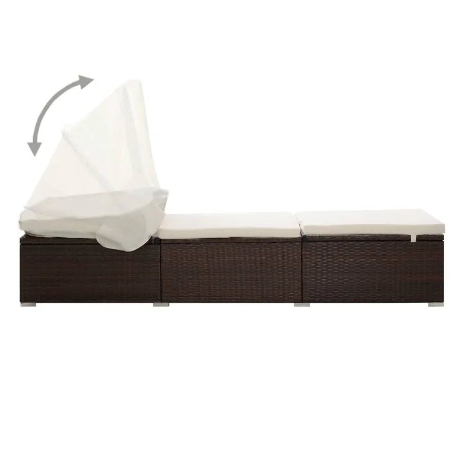 Chaise longue avec auvent et coussin Résine tressée Gris - 24