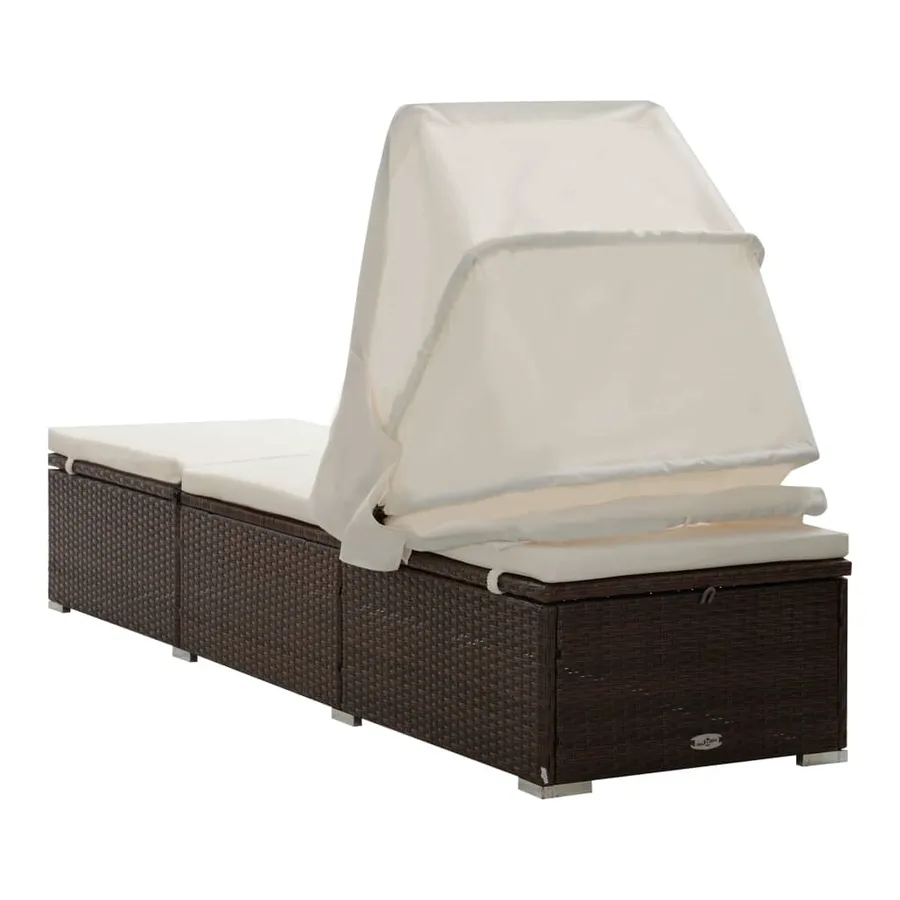 Chaise longue avec auvent et coussin Résine tressée Gris - 26