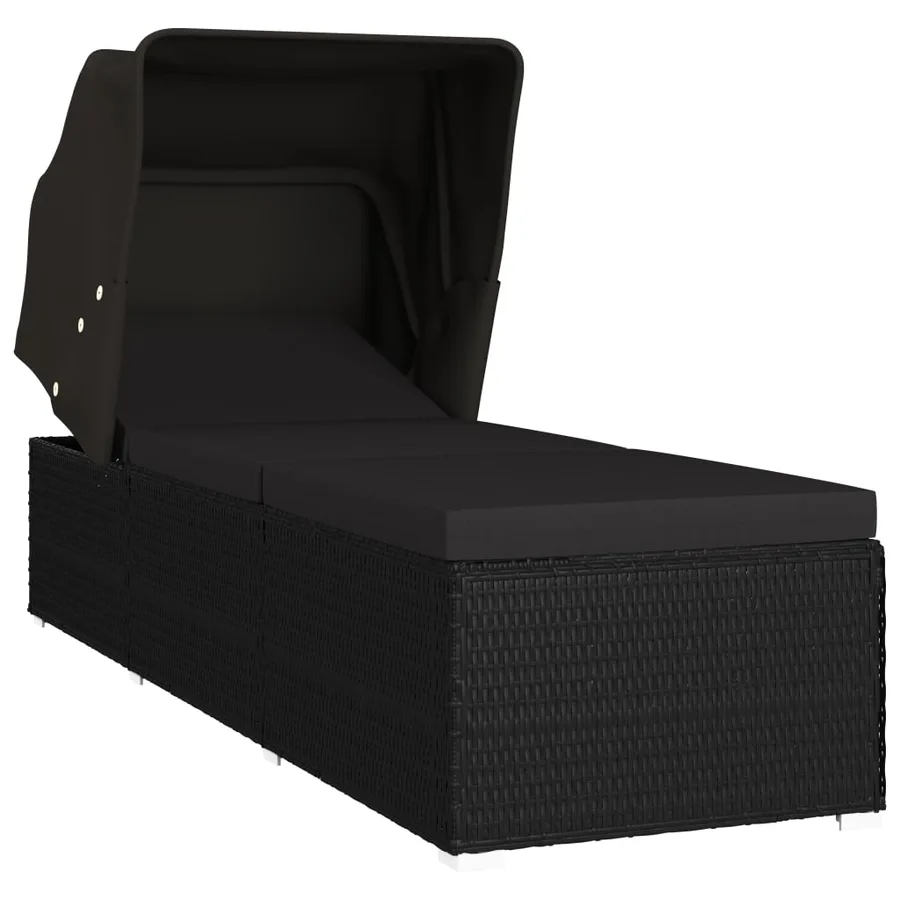 Chaise longue avec auvent et coussin Résine tressée Gris - 30