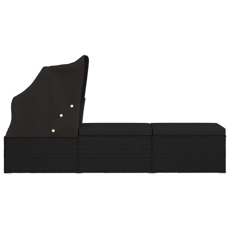 Chaise longue avec auvent et coussin Résine tressée Gris - 32