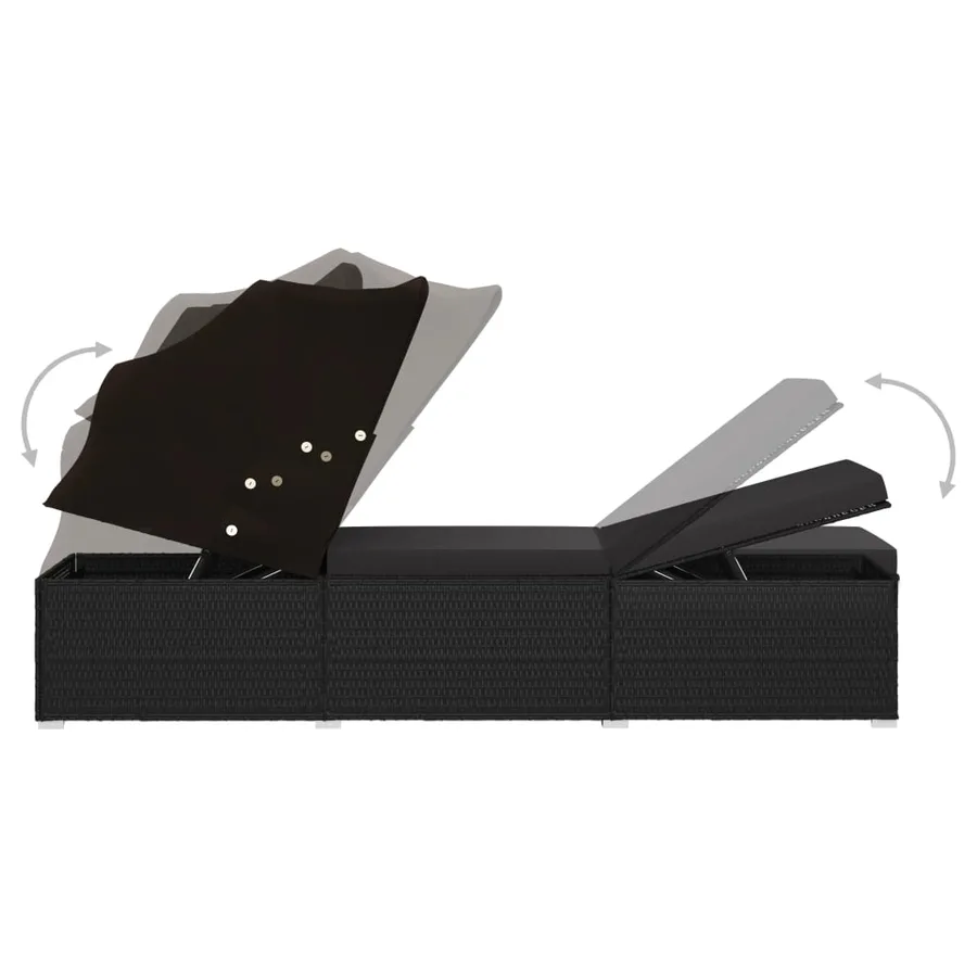Chaise longue avec auvent et coussin Résine tressée Gris - 34